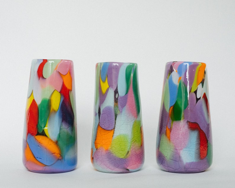 Glass Blown Rainbow Crackle Vase image 10