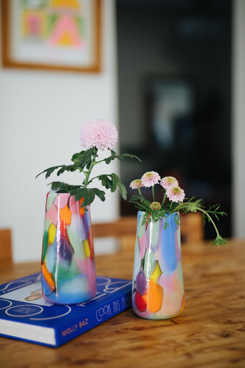 Glass Blown Rainbow Crackle Vase image 6