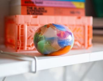 Glass Blown Rainbow Watercolor Round Bud Vase