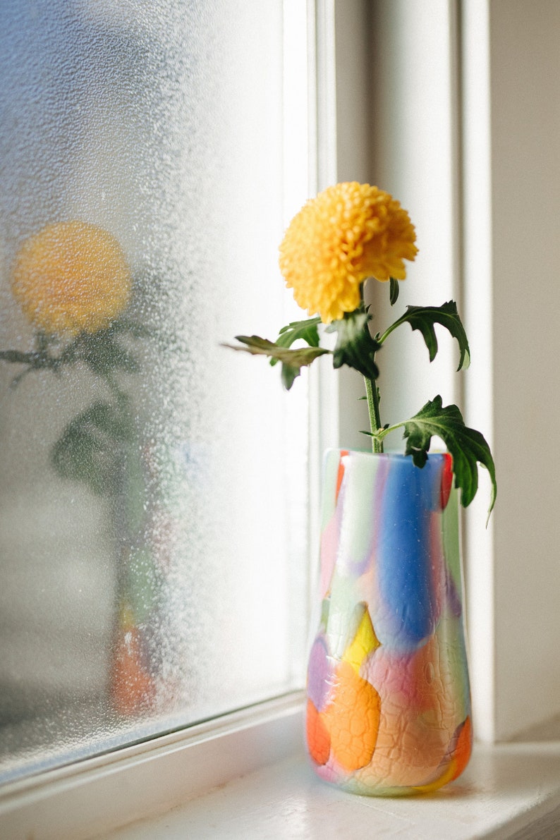 Glass Blown Rainbow Crackle Vase image 5