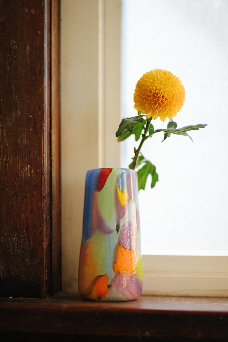 Glass Blown Rainbow Crackle Vase image 9