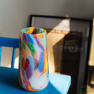 Glass Blown Rainbow Crackle Vase image 3