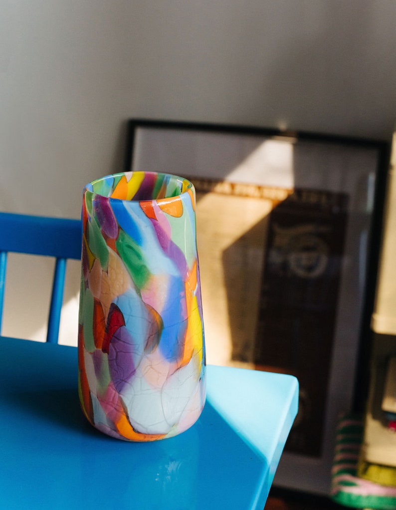 Glass Blown Rainbow Crackle Vase image 3