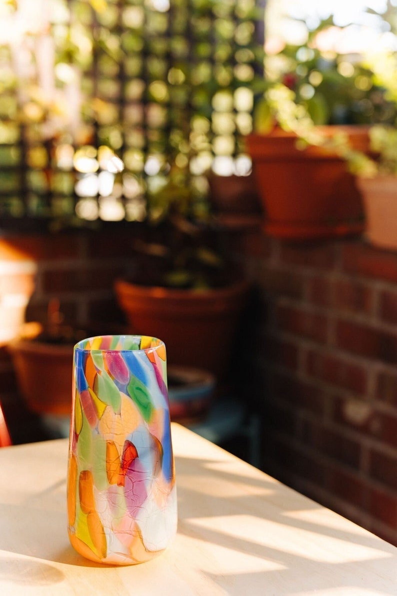 Glass Blown Rainbow Crackle Vase image 1