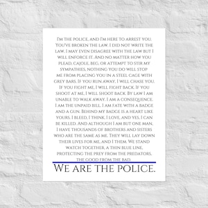 Delgada Línea Azul - Somos la Policía - Fin del Reloj - cita Póster de Papel Mate Oficial de Policía, Diputado, Sheriff, Policía Estatal Regalo Decoración de la Pared