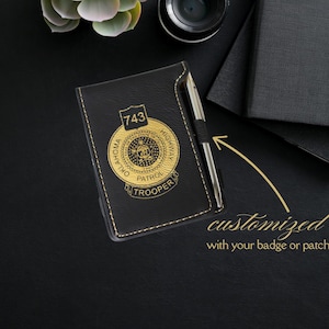 Personalized Law Enforcement Notepad, Gift for Police Officer, Sheriff Deputy, Trooper, Your Badge Engraved, Custom Pocket Notebook, Leather