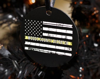 American Flag Thin Gold Line Black Metal Christmas Ornament Dispatcher 911 Emergency Dispatcher Gift Telecommunications