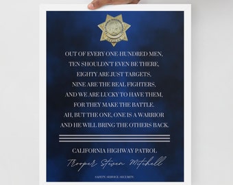 Personalized California Highway Patrol Framed Poster, Gift for CHP Trooper State Police Academy Graduation Retirement Gift Office Decor Sign