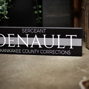 Personalized Corrections Sign, Thin Grey Line Name Decor, Gift for Correctional Officer, Wood Desk Name Plate K9 Prison Guard DOC Gift
