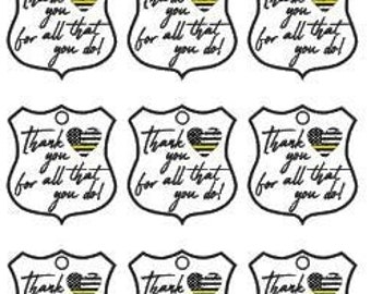 Dispatcher Thin Gold Line Police Badge Thank You Tag Heart Flag Printable Gift Goody Bag Digital Download 911 Dispatch Telecommunications