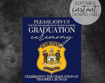 Personalized Delaware State Police Academy Graduation Invitation Template Invitation for Law Enforcement Delaware Trooper Printable Editable