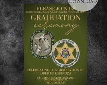 Personalized Florida Fish and Wildlife Academy Graduation Invitation Template Invitation for Law Enforcement Printable Editable