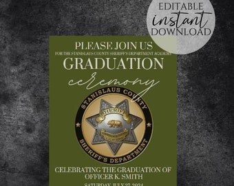 Personalized Stanislaus California Sheriff's Office Academy Graduation Invitation Template Invitation for Law Enforcement Printable Editable