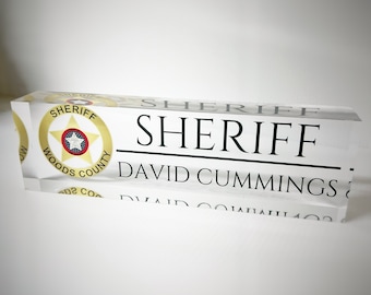 Personalized Police Desk Name Plate, Custom Clear Acrylic Glass Sign, Gift for Law Enforcement, Deputy, Trooper, K9, Promotion, Retirement