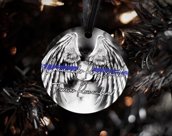 Thin Blue Line Memorial Angel Wing Fallen Officer Law Enforcement Police Sheriff Deputy Trooper LEO LEOW Personalized Christmas Ornament