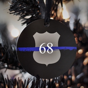 Thin Blue Line Ornament Law Enforcement Police Officer Sheriff Deputy Trooper LEO LEOW Personalized Badge Number Gift Christmas Ornament TBL&Badge Shape