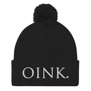 Oink Pom-Pom Beanie for Police Officers, Law Enforcement, Sheriff Deputy State Trooper Funny Christmas Gift for Department Party, Winter Hat