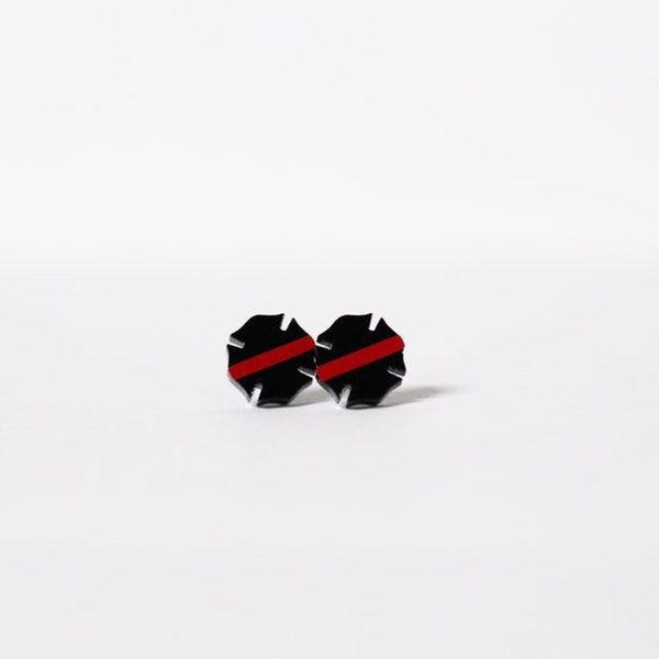 Thin Red Line Black Maltese Cross Shape Earrings for Firefighter, Fire Wife Fiancée Girlfriend, Volunteer Fire Gift Jewelry Gifts for Her