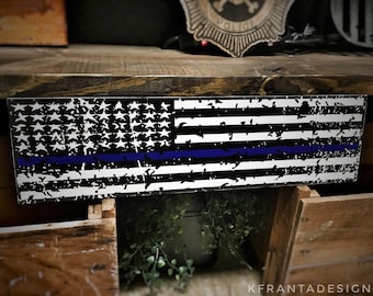 Thin Blue Line American Flag Distressed Wood Sign Police Officer, Sheriff Deputy, Trooper, Law Enforcement, LEO, Police Wife Gift Academy