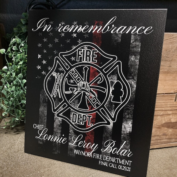 Firefighter Memorial Wood Sign Last Alarm Final Call Remembrance Gift Wall Decor for Fire Volunteer Firefighter, Fire and Rescue, Fallen