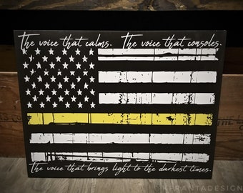 Dispatcher Thin Gold Line American Flag Quote Wood Sign 911 Emergency Dispatch Personalized