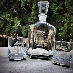 Personalized Etched Decanter and Glasses Set Made With Your Badge Thin Blue Line Police Officer ...