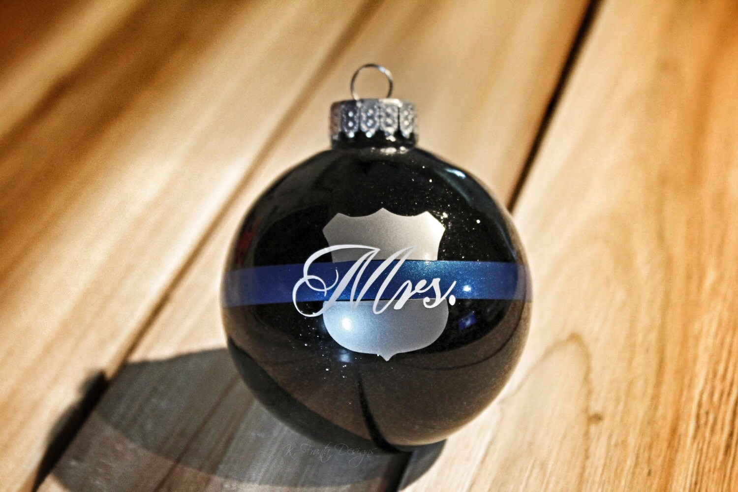 Thin Blue Line Mrs Police Wife Glass Christmas Ornament Black Etsy