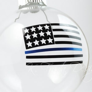 American Flag Ammo Thin Blue Line Clear Glass Ornament Ammo NOT included image 2