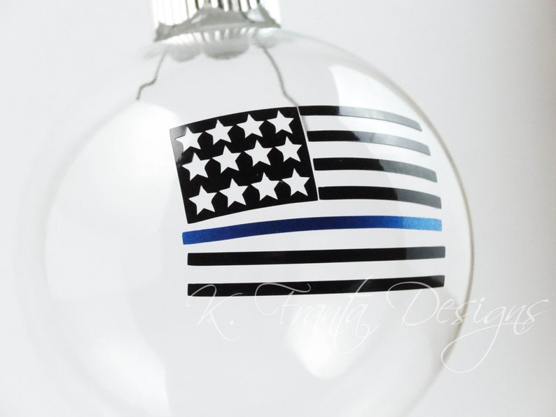 American Flag Ammo Thin Blue Line Clear Glass Ornament Ammo NOT included image 2