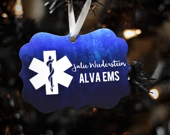 EMS Personalized Christmas Ornament Star of Life Metal Christmas Gift for EMT Paramedic Emergency Medical Services Ambulance