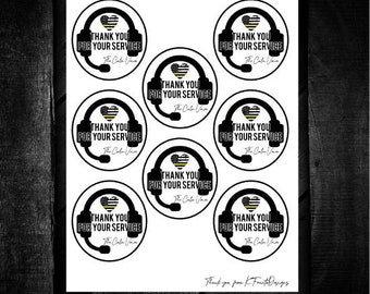 Dispatcher Thin Gold Line Headset Thank You Tag Heart Flag Printable Gift Goody Bag Digital Download 911 Dispatch Telecommunications Week