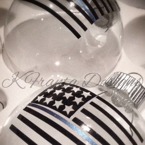 American Flag Ammo Thin Blue Line Clear Glass Ornament Ammo NOT included image 3