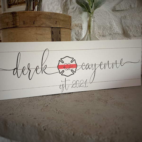 Firefighter Couple Personalized Canvas Thin Red Line Wall Decor Sign, Firefighter Wedding Gift, Firefighter and Nurse, Anniversary Gift