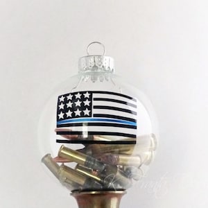 American Flag Ammo Thin Blue Line Clear Glass Ornament Ammo NOT included image 1