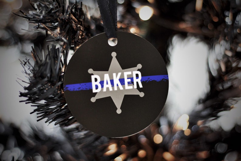 Thin Blue Line Ornament Law Enforcement Police Officer Sheriff Deputy Trooper LEO LEOW Personalized Badge Number Gift Christmas Ornament TBL&6pt Star