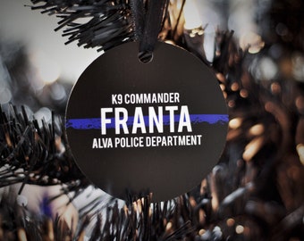 Personalized Thin Blue Line Ornament, Gift for Law Enforcement Police Officer Sheriff Deputy Trooper, Badge Number Name Christmas Ornament
