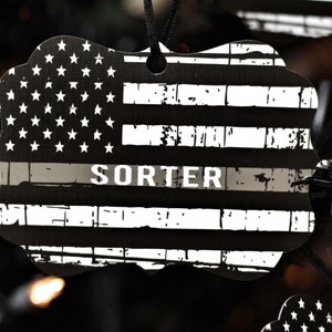 Correctional Officer Personalized Ornament Thin Grey Line Metal Ornament American Flag Corrections Officer Christmas Gift