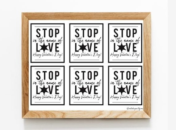 Sheriff Deputy Valentine Stop in the Name of Love 5 Point Star Printable Gift Tags Cards for Goody Bag Digital Download Badge LEO