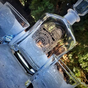 Personalized Etched Decanter and Glasses Set Made With Your Badge Thin Blue Line Police Officer ...