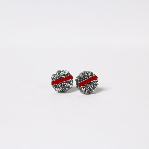 Thin Red Line Silver Glitter Maltese Cross Shape Earrings for Firefighter Wife Fiancée Girlfriend, Volunteer Fire Gift Jewelry Gifts for Her