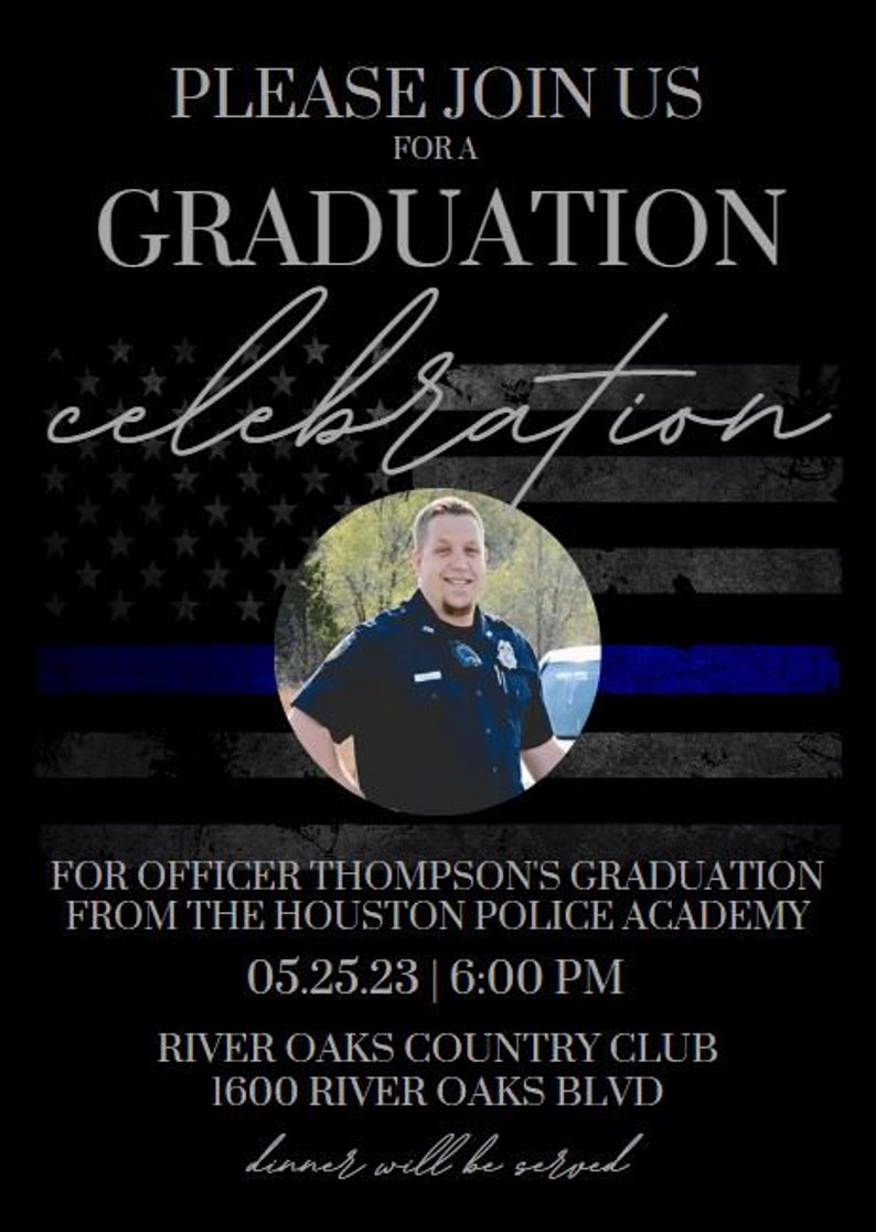 Personalized Police Academy Graduation Invitation Template, Law Enforcement Graduation Party, Thin Blue Line Flag Printable, Editable File image 2