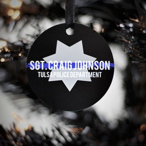 Thin Blue Line Ornament Law Enforcement Police Officer Sheriff Deputy Trooper LEO LEOW Personalized Badge Number Gift Christmas Ornament TBL&7pt Star