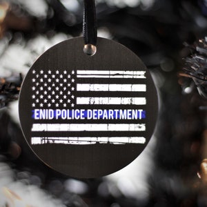 American Flag Thin Blue Line Black Metal Ornament Police Law Enforcement Sheriff Deputy State Trooper K9 LEO LEOW Personalized Gift