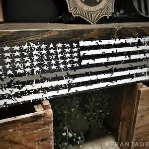 Thin Grey Line American Flag Distressed Look Wood Sign Corrections Correctional Officer Gift Decor CO Silver Line Gray Line Graduation
