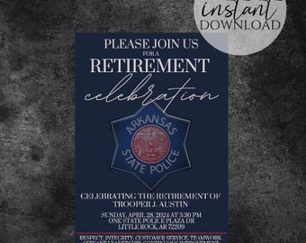 Invitación personalizada de plantilla de invitación de jubilación de la policía estatal de Arkansas para las fuerzas del orden Arkansas Trooper imprimible editable