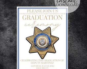 Personalized San Bernardino California Sheriff's Office Academy Graduation Invitation Template Invitation Law Enforcement Printable Editable