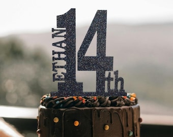 14e anniversaire, 14e anniversaire 21e anniversaire, décoration de gâteau d'anniversaire, décoration d'anniversaire, anniversaire personnalisé, décoration avec nom, décoration avec l'âge, garçon b