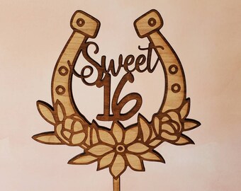 Sweet 16 Cake Topper, Sweet 16 horseshoe, horseshoe cake topper, horseshoe topper, sweet 16 topper, 16th birthday, birthday cake topper hors
