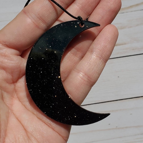 Shimmer black Moon, Glitter Moon, Moon Charm, Moon rearview mirror, moon mirror, rearview mirror charm, new car owner, car accessory, 16 yr