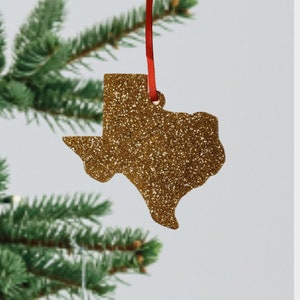 Texas Christmas Ornament Texas ornament state silhouette ornament Texas silhouette ornament glitter gold ornament texan christmas lonestar